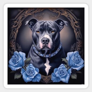 Staffy And Blue Roses Sticker